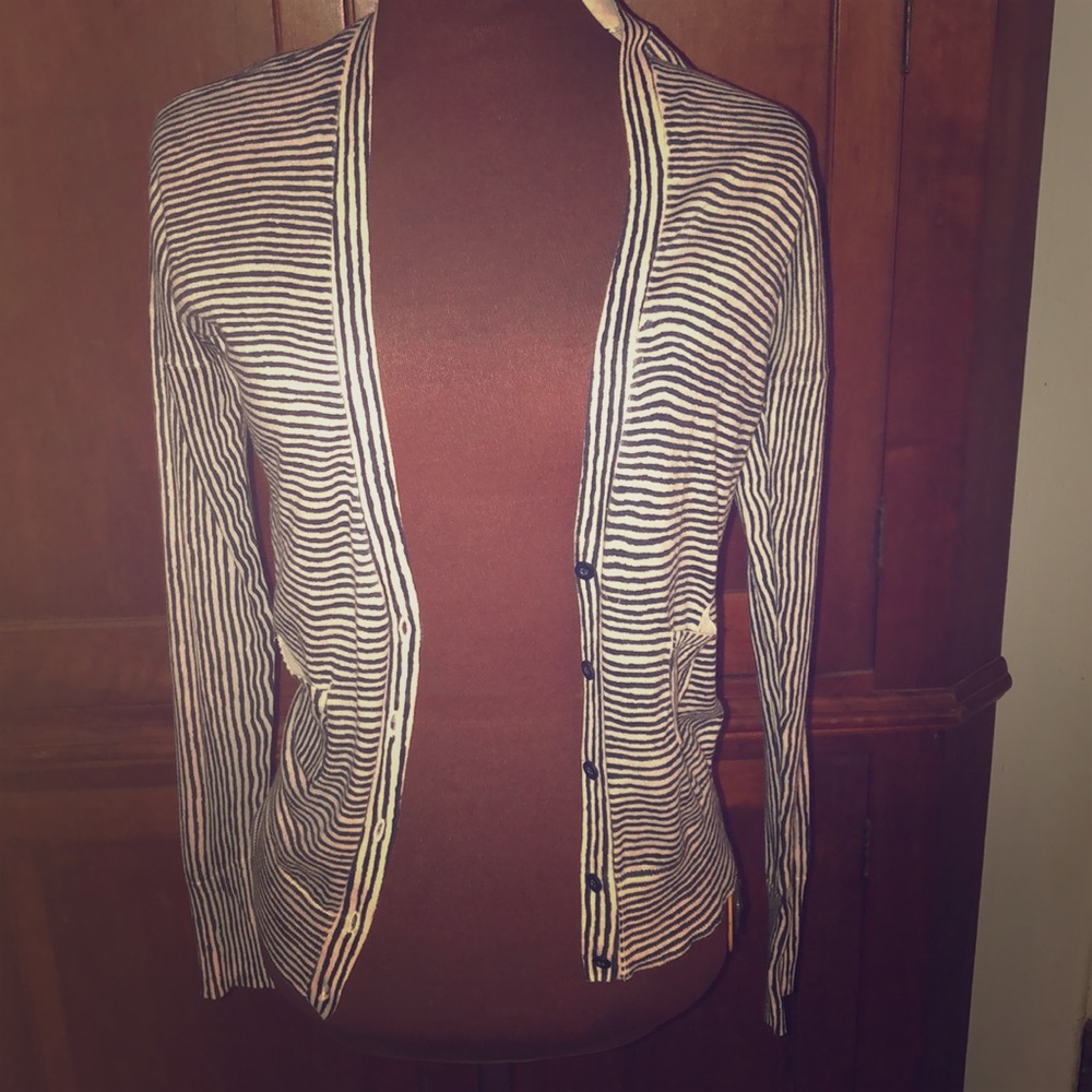 Loft Cotton Black and White Striped Cardigan NWT!